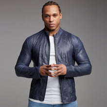 Load image into Gallery viewer, Father Sons Navy Lambs Leather Jacket - FSH217