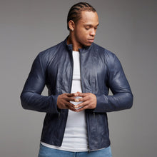 Load image into Gallery viewer, Father Sons Navy Lambs Leather Jacket - FSH217