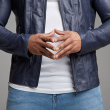 Load image into Gallery viewer, Father Sons Navy Lambs Leather Jacket - FSH217