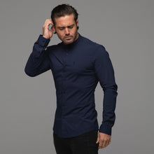Load image into Gallery viewer, Father Sons Super Slim Stretch Classic Navy Grandad Collar - FS183