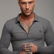 Load image into Gallery viewer, Father Sons Classic Dark Grey Zipped Polo Long Sleeve Shirt - FSH026