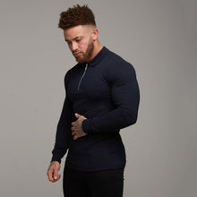 Load image into Gallery viewer, Father Sons Classic Navy Zipped Polo Long Sleeve Shirt - FSH024