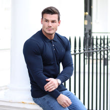 Load image into Gallery viewer, Father Sons Classic Navy Knitted Long Sleeve Polo Shirt - FSH178