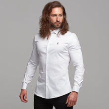 Load image into Gallery viewer, Father Sons Slim Sateen Classic White Long Sleeve (Burgundy Embroidery) - FS393