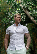 Load image into Gallery viewer, Father Sons Slim Sateen Classic White with Burgundy Embroidery - FS397