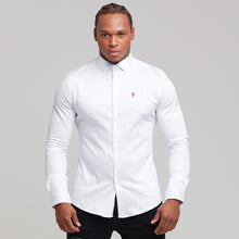 Load image into Gallery viewer, Father Sons Slim Sateen Classic White Long Sleeve (Burgundy Embroidery) - FS393