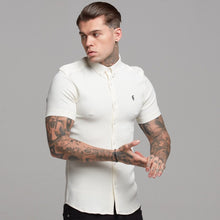 Load image into Gallery viewer, Father Sons Super Slim Stretch Ribbed Cream Short Sleeve - FS406