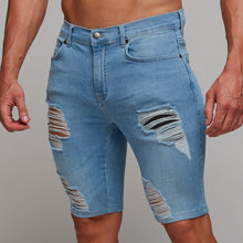 Load image into Gallery viewer, Father Sons Slim Stretch Washed Blue Distressed Denim Jean Shorts - FSH242