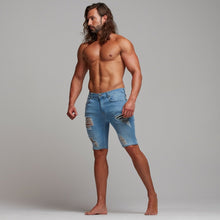 Load image into Gallery viewer, Father Sons Slim Stretch Washed Blue Distressed Denim Jean Shorts - FSH242