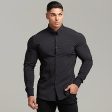 Load image into Gallery viewer, Father Sons Classic Black Stretch Shirt with Gold Pin Collar - FS569