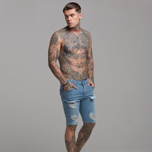 Load image into Gallery viewer, Father Sons Slim Stretch Washed Blue Distressed Denim Jean Shorts - FSH242