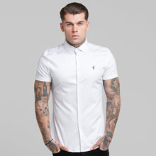 Load image into Gallery viewer, Father Sons Slim Sateen Classic White with Burgundy Embroidery - FS397