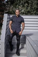 Load image into Gallery viewer, Father Sons Super Slim Stretch Black & White Ditsy Print Short Sleeve FS412