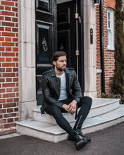 Load image into Gallery viewer, Father Sons Black Leather Jacket with Belt Detail - FSH313