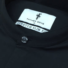 Load image into Gallery viewer, Father Sons Super Slim Stretch Classic Black Grandad Collar Short Sleeve - FS173
