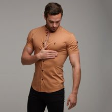 Load image into Gallery viewer, Father Sons Super Slim Stretch Classic Tan Grandad Collar Short Sleeve - FS287
