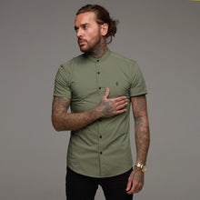 Load image into Gallery viewer, Father Sons Super Slim Stretch Classic Khaki Grandad Collar Short Sleeve - FS291

