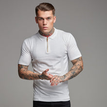 Load image into Gallery viewer, Father Sons Classic White and Gold Zip Knitted Short Sleeve Polo Shirt - FSH175
