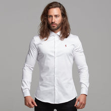 Load image into Gallery viewer, Father Sons Slim Sateen Classic White Long Sleeve (Burgundy Embroidery) - FS393

