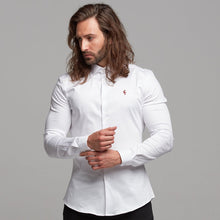 Load image into Gallery viewer, Father Sons Slim Sateen Classic White Long Sleeve (Burgundy Embroidery) - FS393
