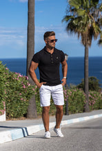 Load image into Gallery viewer, Father Sons Classic Black Ribbed Polo Shirt with Gold Metal Emblem Decal &amp; Buttons - FSH495 (PRE ORDER > 30TH JULY)
