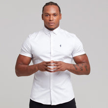 Load image into Gallery viewer, Father Sons Slim Sateen Classic White with Navy Embroidery - FS396
