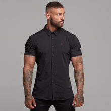 Load image into Gallery viewer, Father Sons Super Slim Ultra Stretch Black Short Sleeve Shirt (Red embroidery) - FS355
