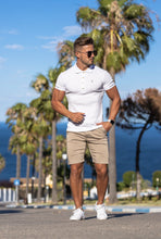 Load image into Gallery viewer, Father Sons Classic White Ribbed Polo Shirt with Gold Metal Emblem Decal &amp; Buttons - FSH496 (PRE ORDER > 30TH JULY)
