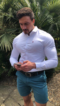 Load image into Gallery viewer, Father Sons Slim Sateen Classic White Long Sleeve (Burgundy Embroidery) - FS393
