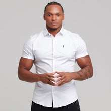 Load image into Gallery viewer, Father Sons Slim Sateen Classic White with Navy Embroidery - FS396
