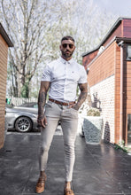 Load image into Gallery viewer, Father Sons Slim Sateen Classic White with Black Embroidery - FS398
